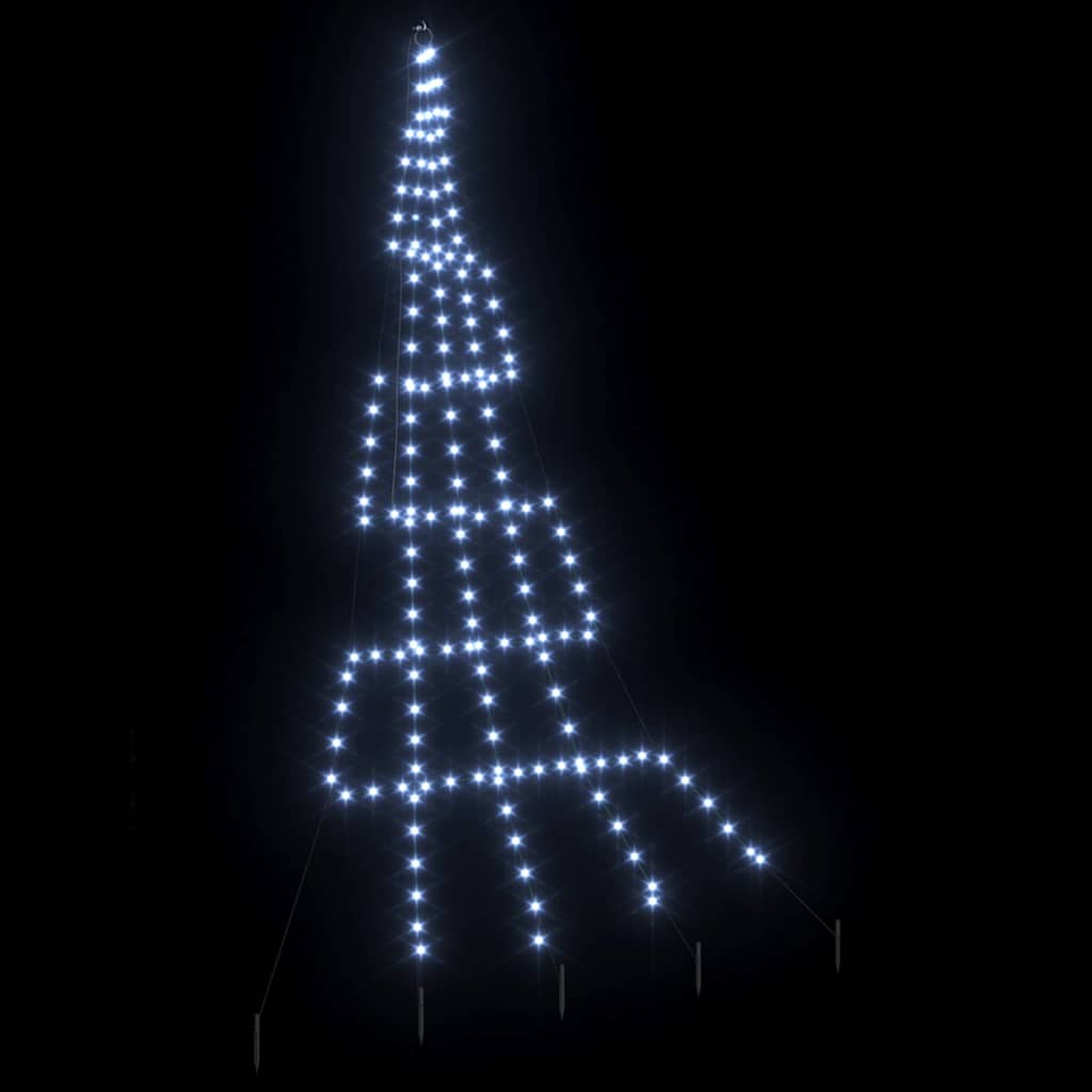 LED Christmas Tree with Ground Spikes Cool White 300 cm Metal